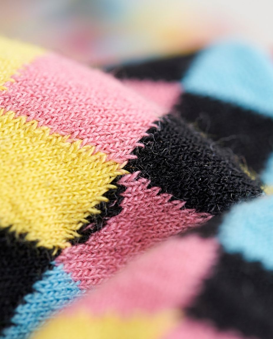 Macro close-up of premium combed cotton funky argyle sock